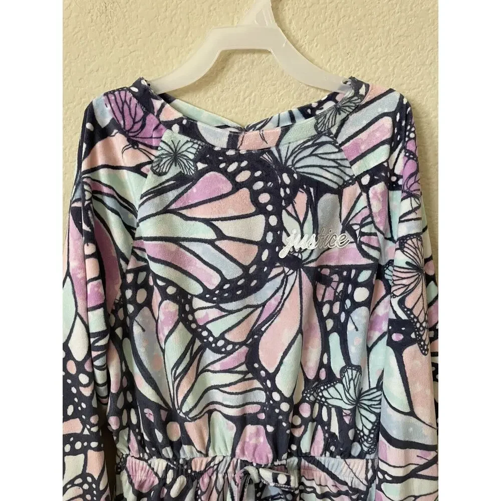 Justice Butterfly Elastic Waist Long Sleeve Girls’ Romper Pajama Size S 7/8